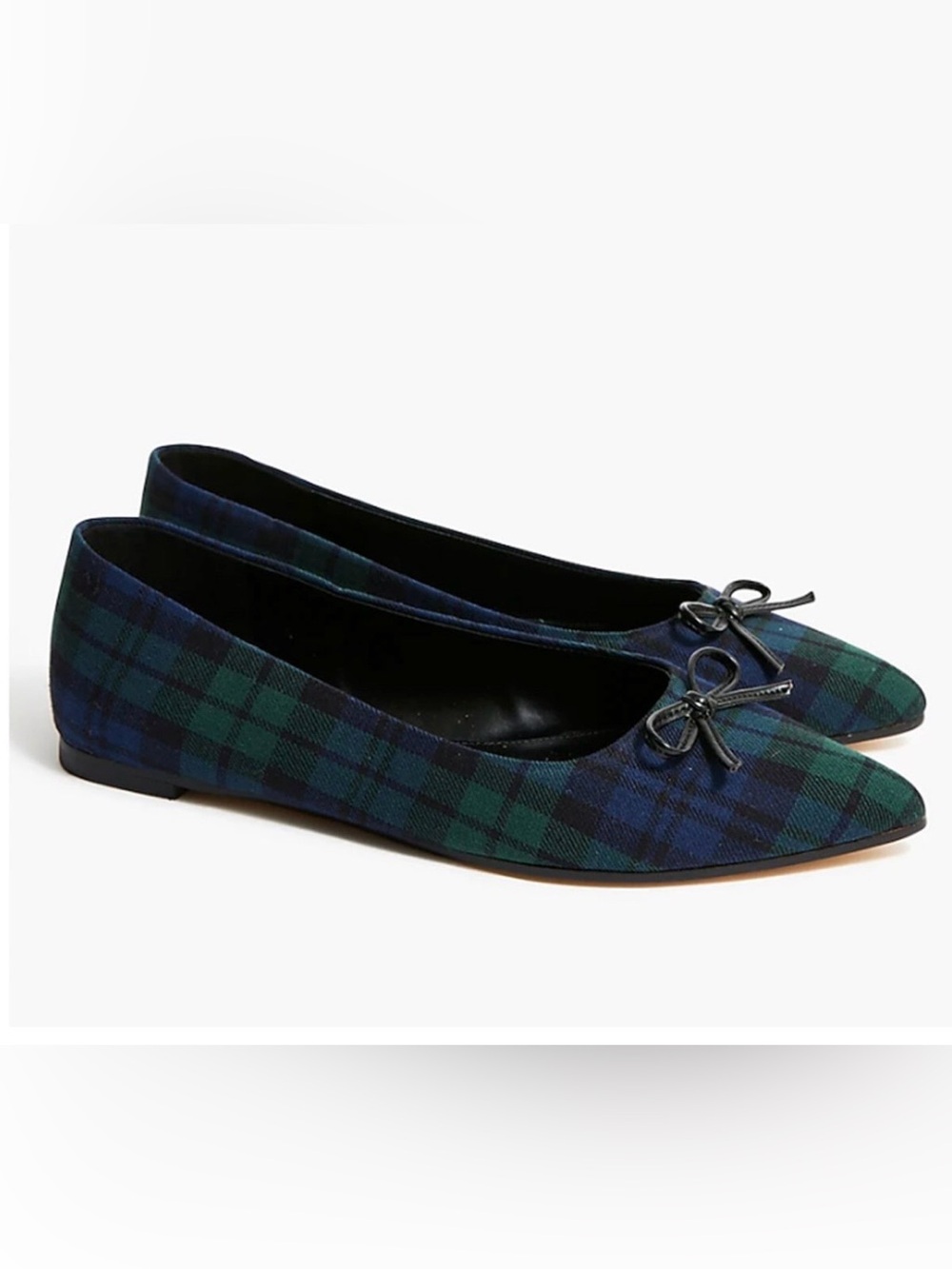 J. Crew Green & Navy Plaid Pointed Toe Ballet Flats